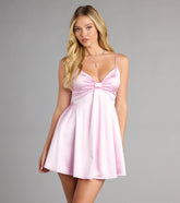 Steal The Scene Satin Bow Babydoll Mini Dress