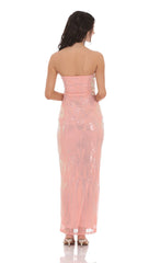Sequin Pattern Maxi Dress in Coral