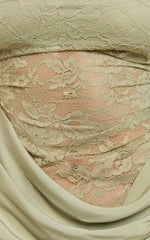 Rania Mini Dress Square Neck Cowl Waist Lace Dress in Sage