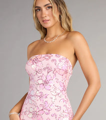 Shimmer Bloom Floral Sequin Lace-Up Mini Dress