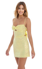 Sequin Front Twist Bodycon Dress in Yellow