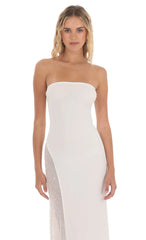 Strapless Mesh Sequin Slit in White