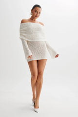 Marisol Off Shoulder Boucle Mini Dress - Ivory