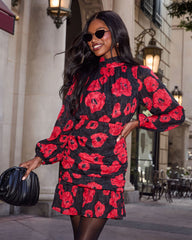 Silk Night Ruched Floral Mini Dress