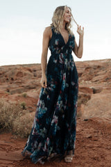 Kamila Tulle Maxi Dress | Navy Abstract Floral
