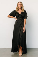 Vara Satin Maxi Wrap Dress | Black