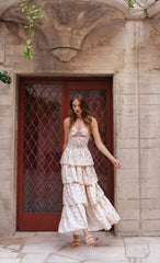 Floral Cutout Ruffle Maxi Dress in Cream