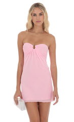 Embellished Mesh Strapless Dress in Pink