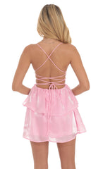 Shimmer Lace Up Dress in Pink