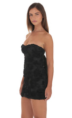 Floral Mesh Strapless Dress in Black
