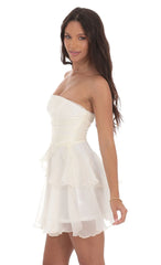 Shimmer Petal Ruffle Strapless Dress in Ivory