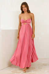 Vibes Are Priceless Strapless Satin Pleated Maxi Dress