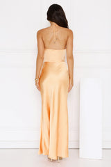 Spiced Sunset Satin Halter Maxi Dress