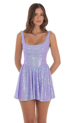 Sequin Open Back Bow Dress in Lavender