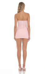 Mesh Strapless Tassel Dress in Pink