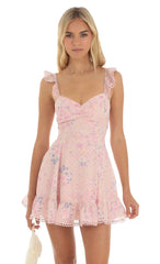Floral Dotted A-Line Dress in Pink