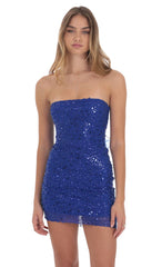 Sequin Strapless Bodycon Dress in Blue