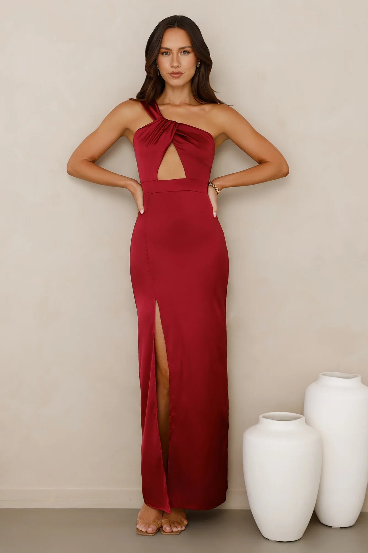 Strong Desire Satin One Shoulder Maxi Dress