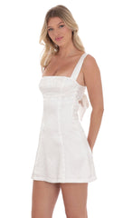 Satin Jacquard Back Bow Bodycon Dress in White