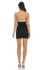 Silver Sequin Strapless Dress in Black