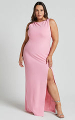 Indi Maxi Dress Boat Neck Bodycon Dress in Pink