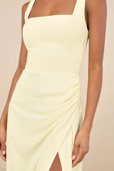 Glamorous Disposition Light Yellow Ruched Maxi Dress