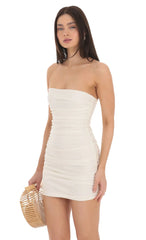 Strapless Ruched Bodycon Dress in Ivory