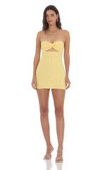 Textured Floral Cutout Dress in Yellow