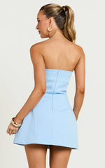 Odelle Mini Dress Tulip Hem Cut Out 3D Floral Dress in Blue