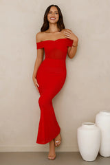 Swan Song Off Shoulder Mesh Maxi Dress