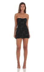 Floral Mesh Strapless Dress in Black