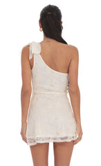 One Shoulder Sequin Floral Dress in Ivory