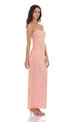 Sequin Pattern Maxi Dress in Coral