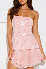 Spectacular Sequin Strapless Mini Dress Pink