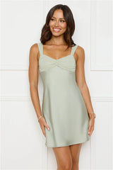 Flirtation Mode Satin Mini Dress Sage