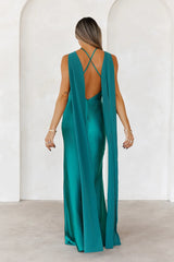 Golden Empress Satin Maxi Dress Green