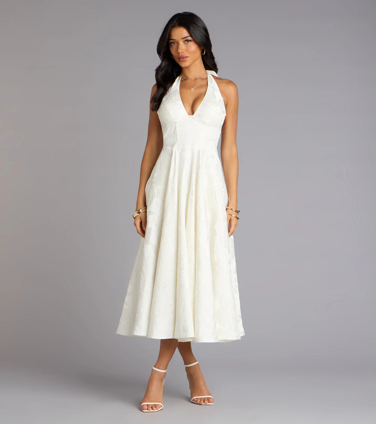 Ellen Lace-Up Halter A-Line Midi Formal Dress