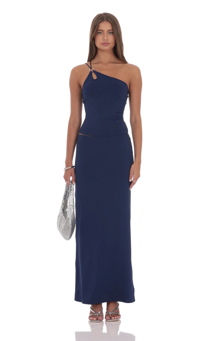 One Shoulder Embellished Two Piece Set in Navy