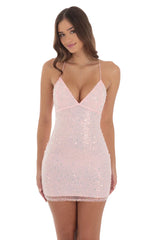 Sequin V-Neck Bodycon Dress in Pink