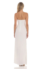 Strapless Mesh Sequin Slit in White