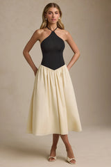 Halterneck A-Line Midaxi Dress in Black