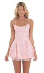 Sequin Beaded Mini Dress in Pink