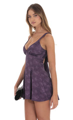 Floral Bow Tie Fit and Flare Dress in Purple