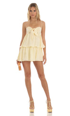 Satin Ruffle Dress in Yellow