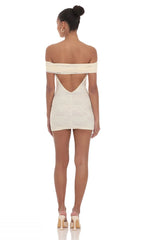 Off Shoulder Lace Bodycon Dress in Cream