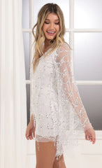 Sequin Fringe Dress in White and Silver