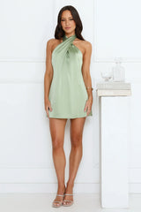 Exclusive Parties Halter Satin Mini Dress Sage  USD$69.00