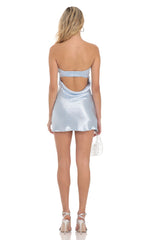 Satin Strapless Slip Dress in Light Blue