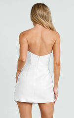 Dolores Mini Dress Strapless Plunge Bodycon Leg Split Dress in White