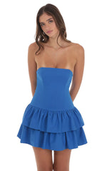 Strapless Corset Ruffle Dress in Blue